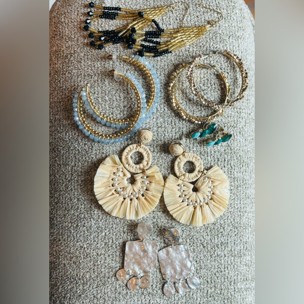 Beachy Statement Earring Bundle | Raffia Pearl Go… - image 1